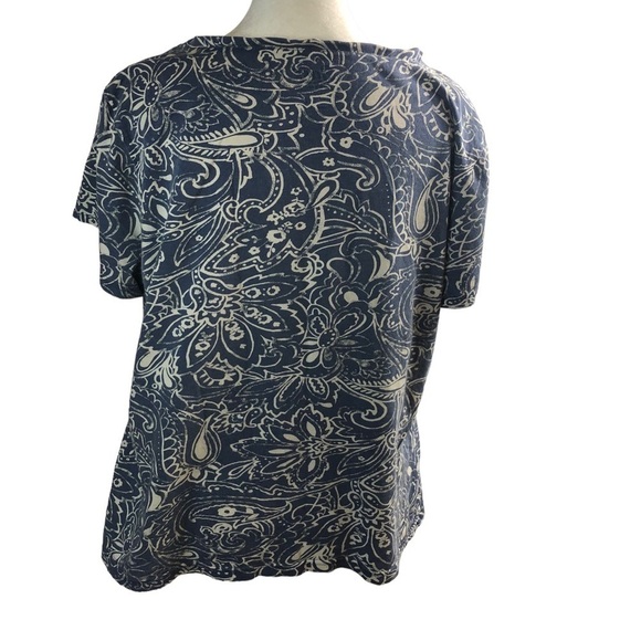 Bass Cotton Popover Top Women XL  Blue with White Botanical Design Scoop Neck - Picture 5 of 9